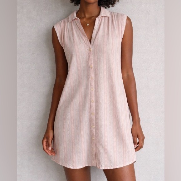 LOFT Dresses & Skirts - LOFT White and Pink Light Weight Cap Sleeve Tank Shirt Dress Size XSP